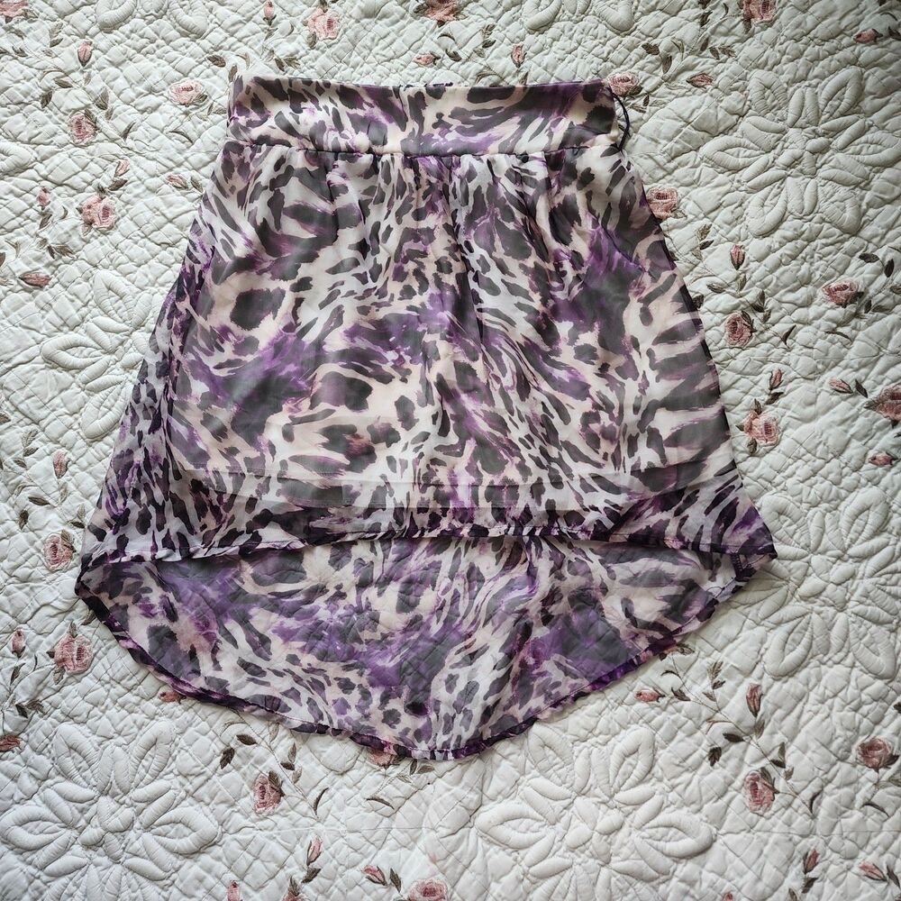 Rachael & Chloe Size M Purple Leopard Animal Print High Low Skirt Chiffon